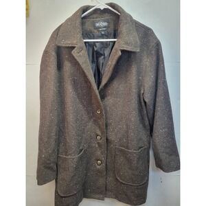 Braetan Women's fall Brown Tweed Wool Blend Button‎ Up Coat Jacket Size L